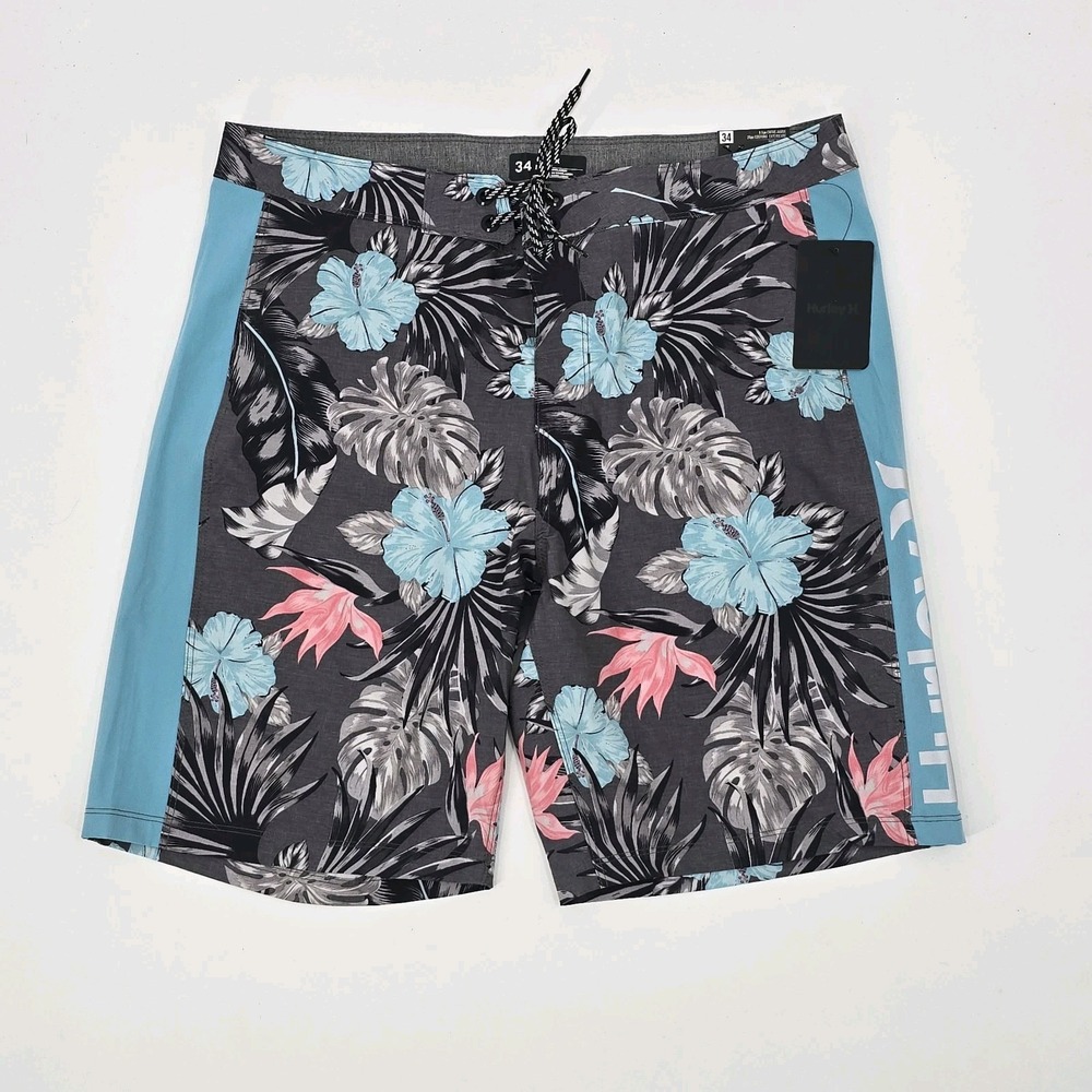 NWT Hurley Shorts Men's 34 Board Shorts Blue Floral Surf New